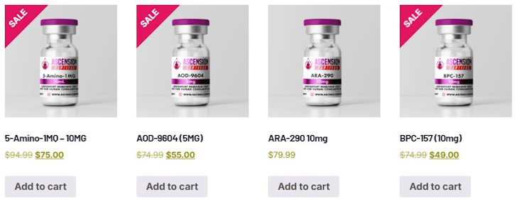 ascension peptides sample product lineup