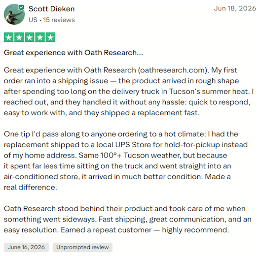 scotts positive review of oath peptides